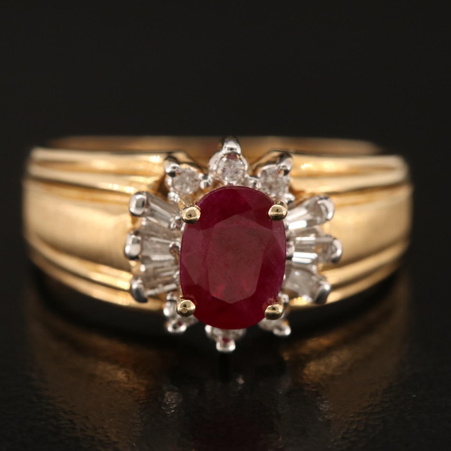 14K Ruby Ring with Diamond Halo