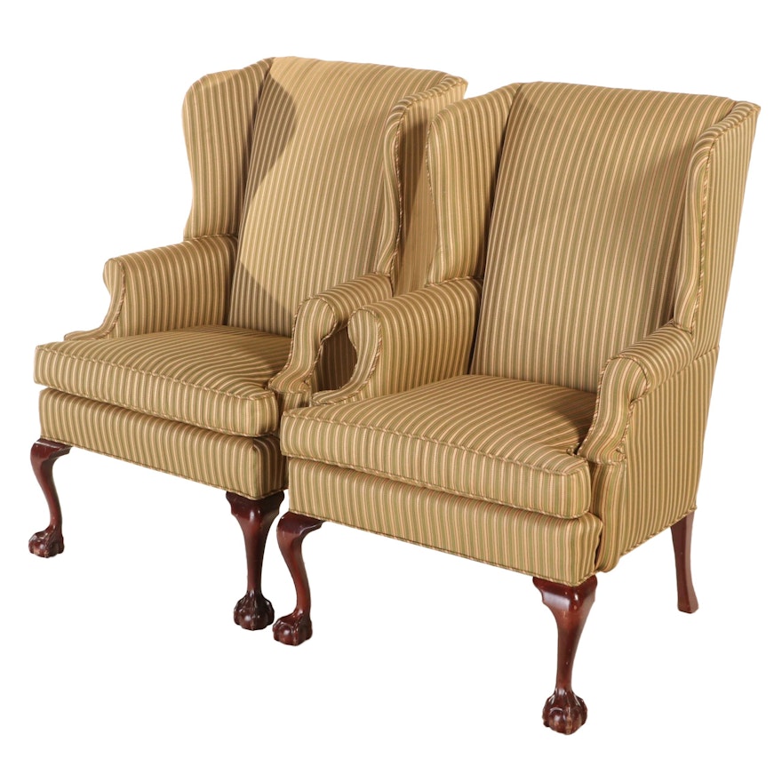 Pair of Chippendale Style Wingback Chairs, Mid to Late 20th Century