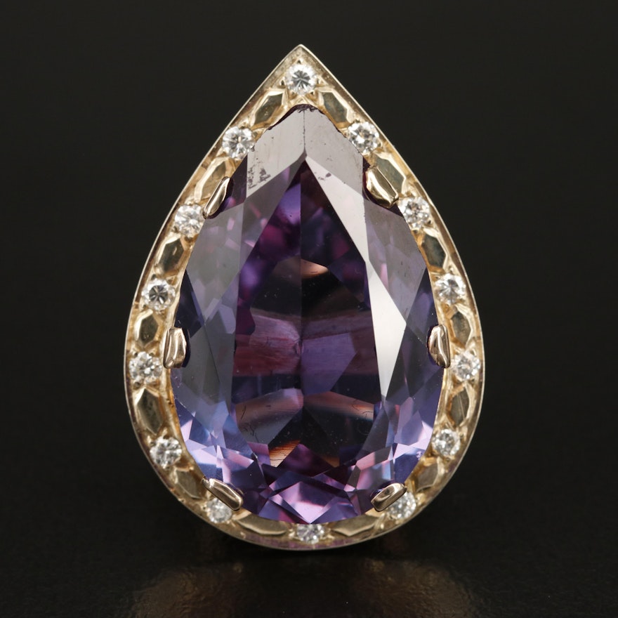 Vintage 14K Sapphire and Diamond Teardrop Ring