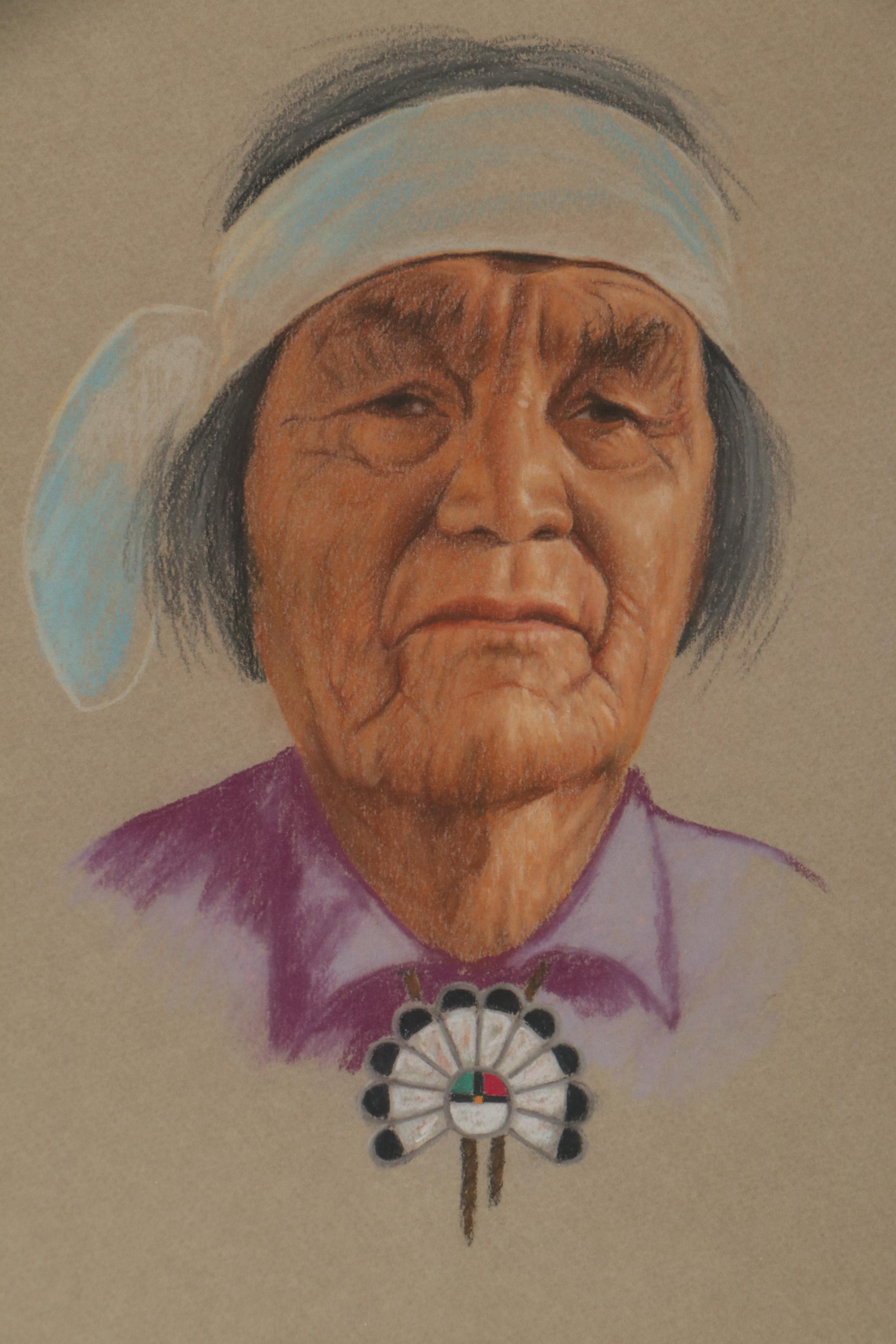 Robert Linskey Portrait Pastel Drawing of Native American