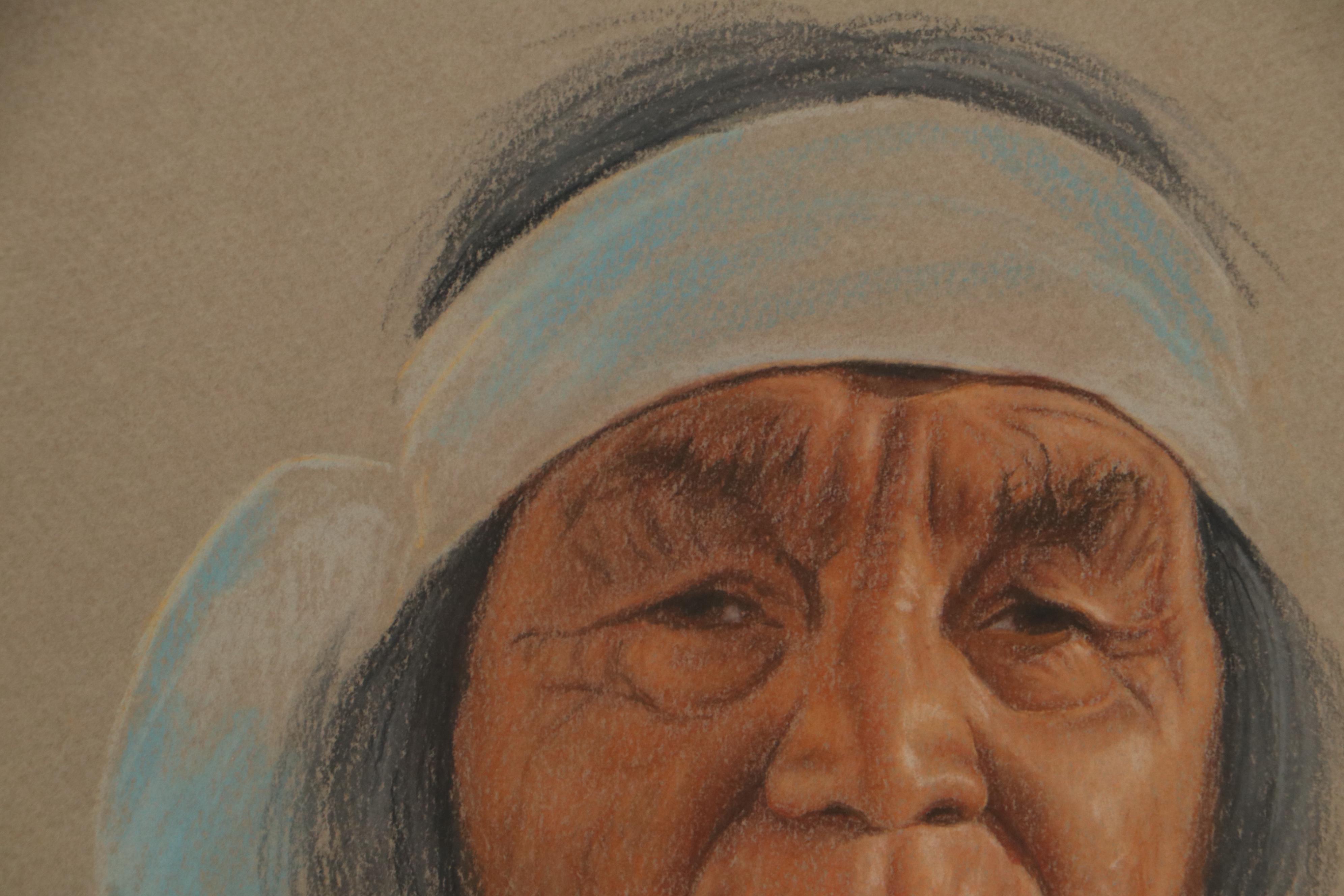 Robert Linskey Portrait Pastel Drawing of Native American