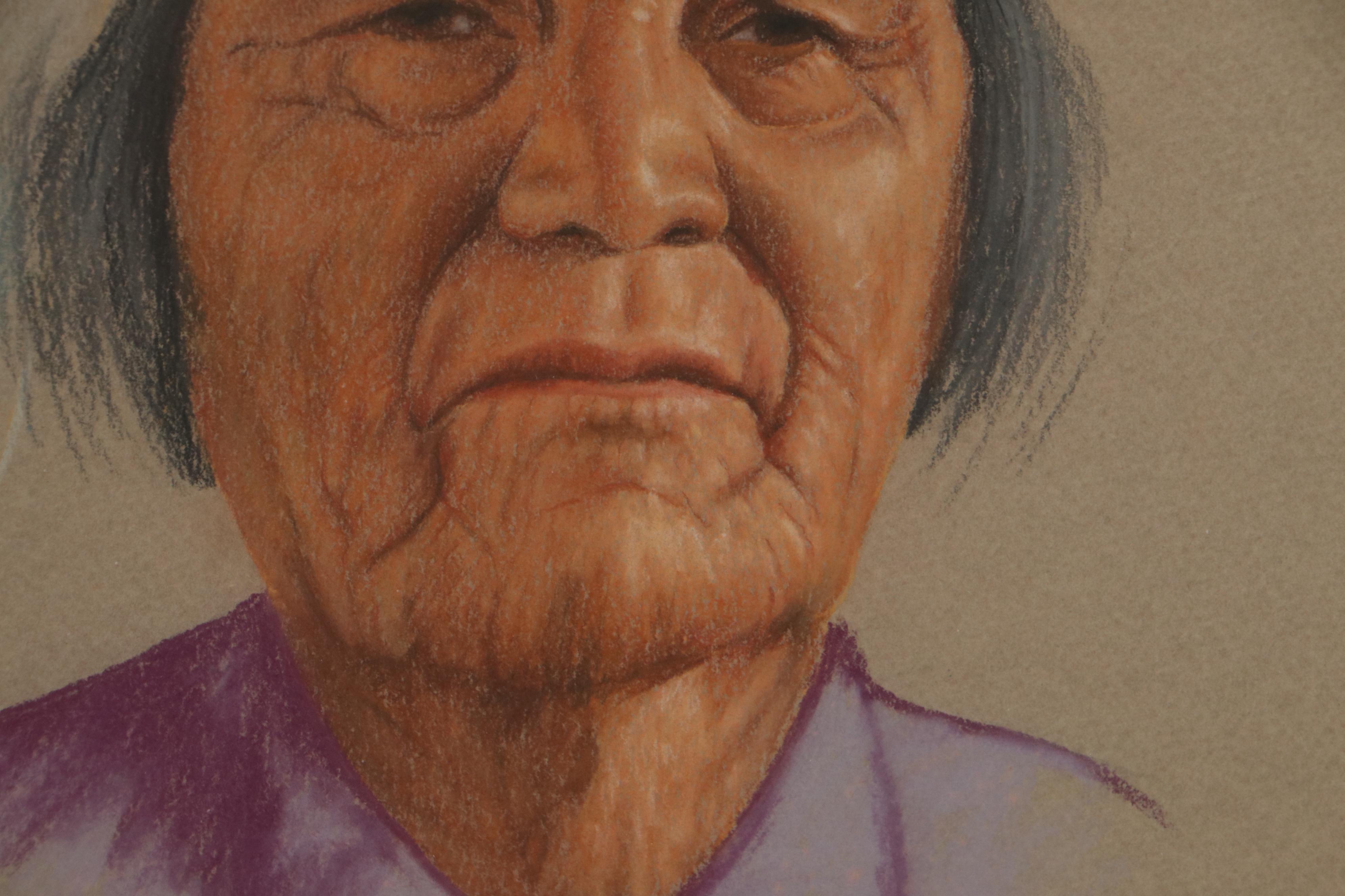 Robert Linskey Portrait Pastel Drawing of Native American