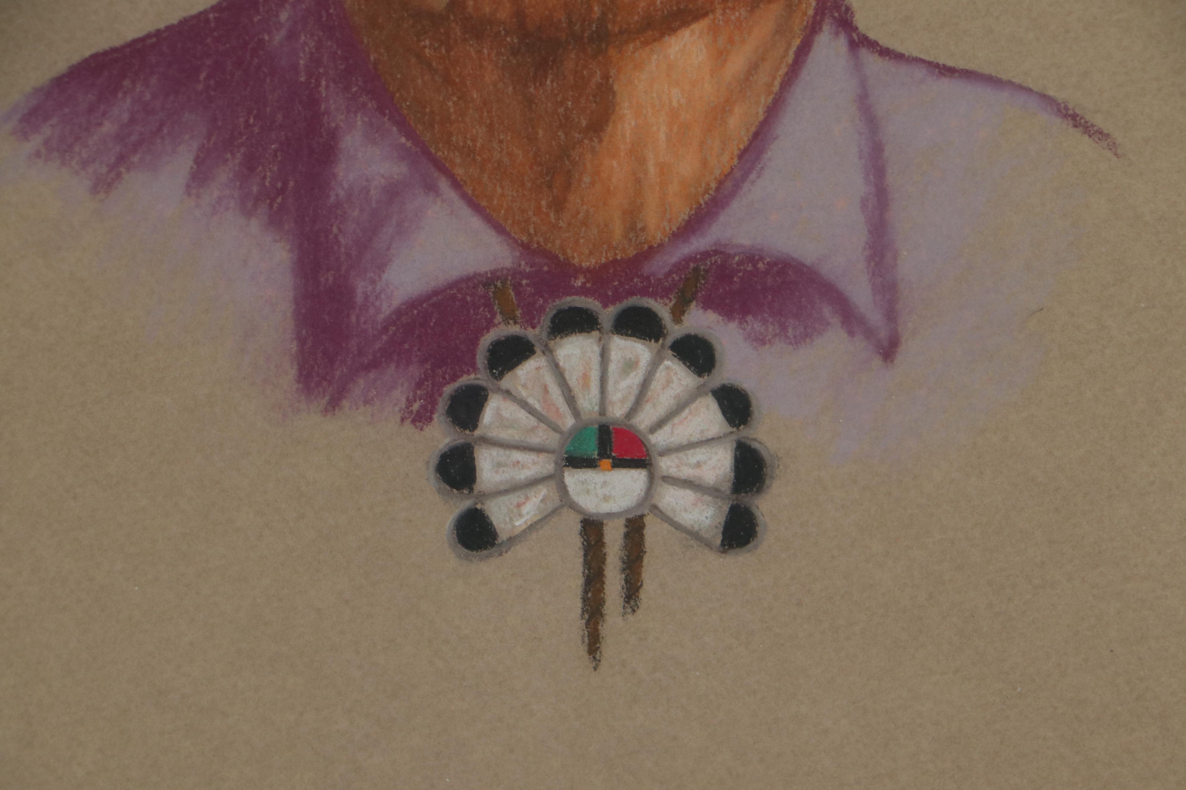 Robert Linskey Portrait Pastel Drawing of Native American
