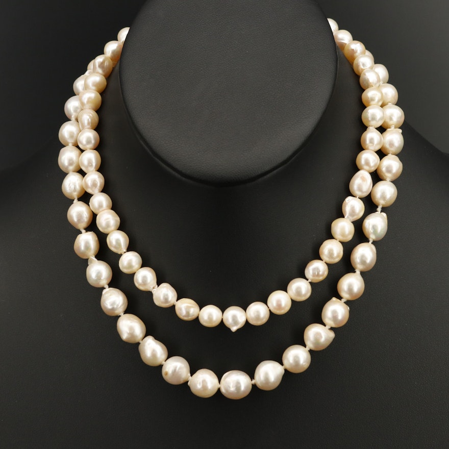Semi-Baroque Pearl Necklaces with 14K Clasps