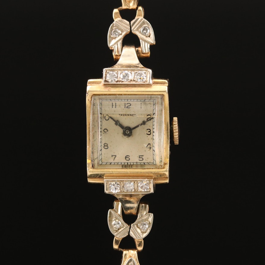 14K Swiss Tavannes Diamond Wristwatch