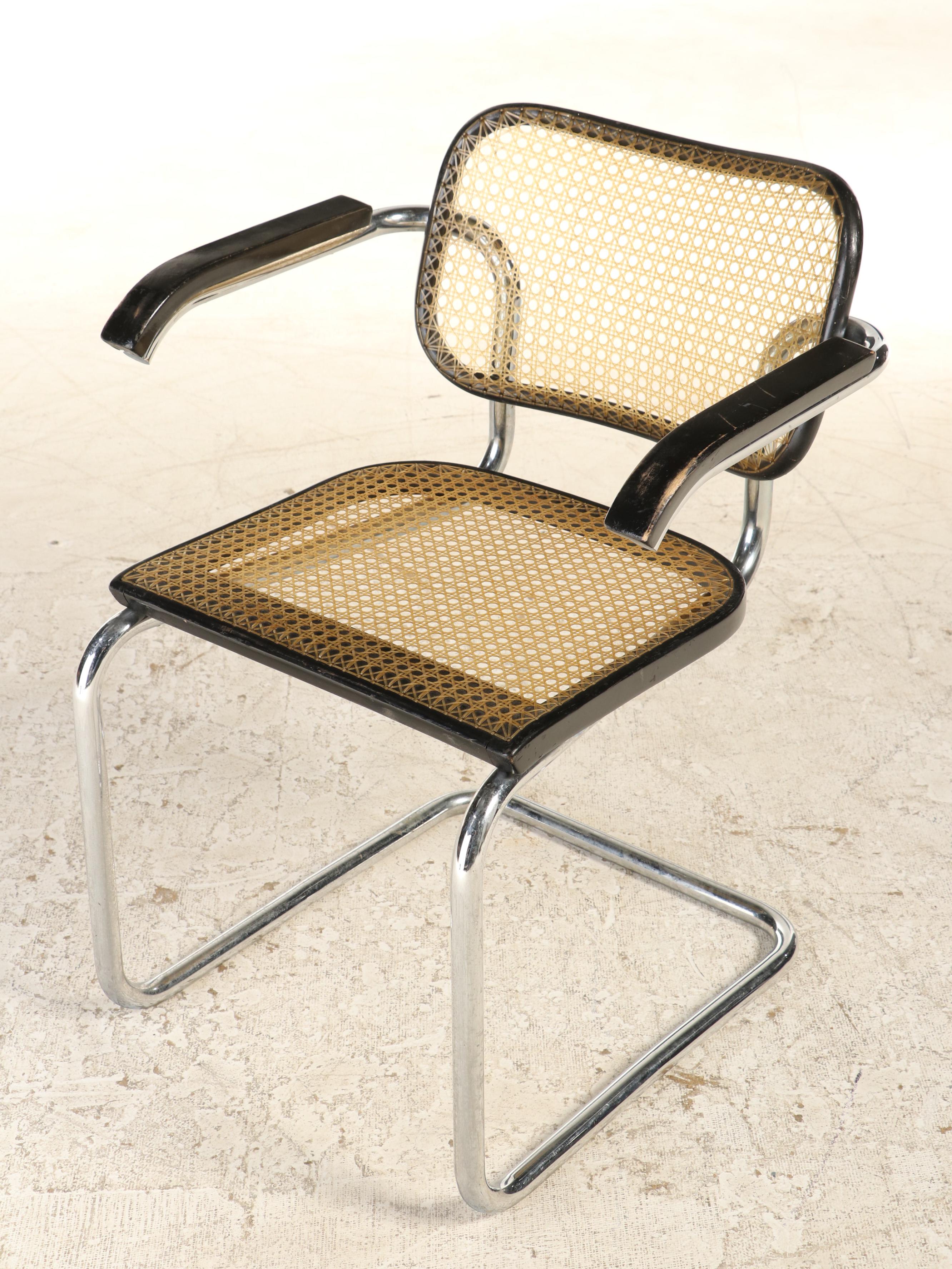 Five Marcel Breuer for Stendig "Cesca" Chromed Steel & Lacquered Wood Armchairs