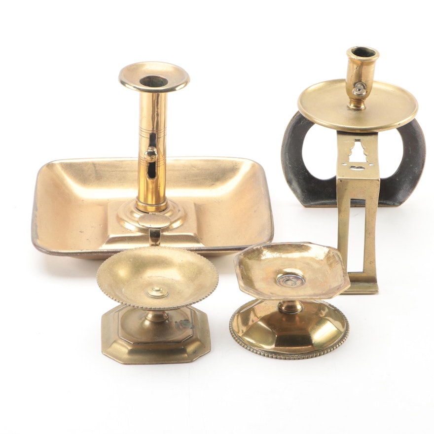 English Brass Chambersticks and Candle Holders, Late 19th/ Early 20th Century