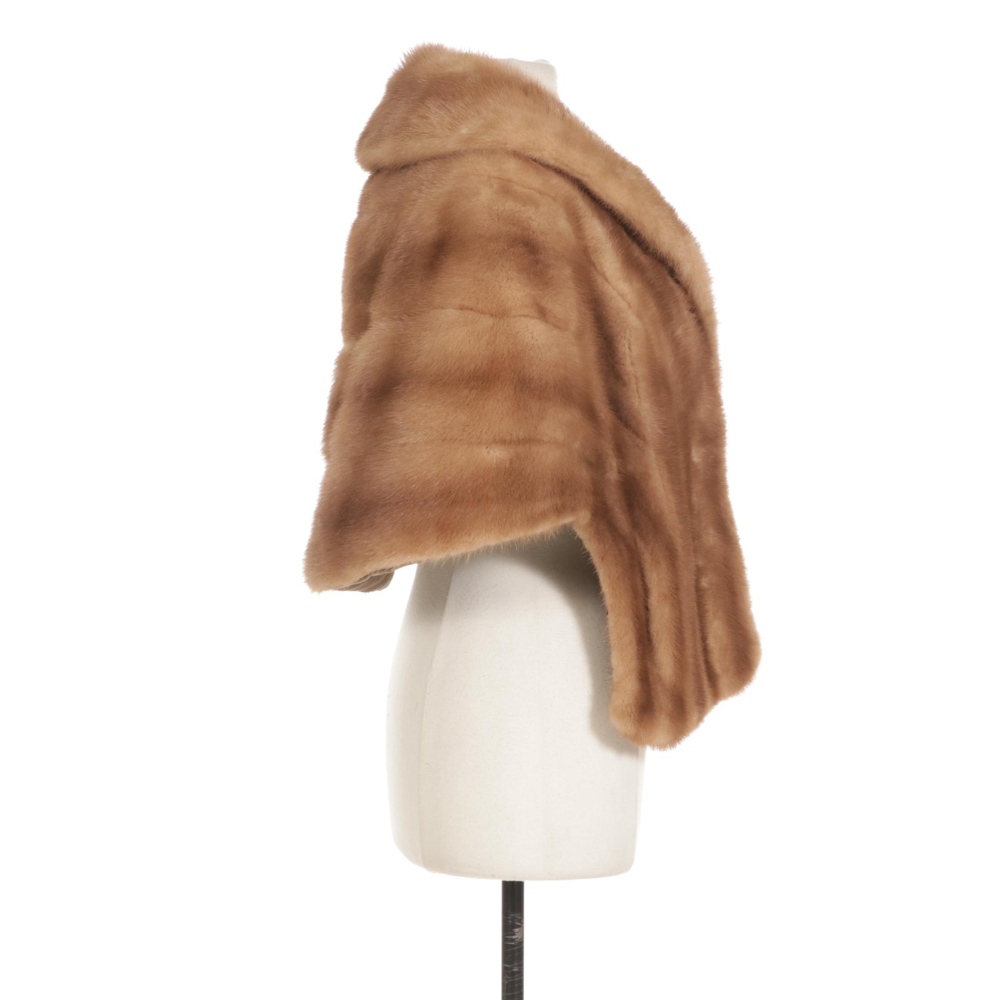 EMBA Pastel Natural Brown Mink Fur Stole, Mid-20th Century
