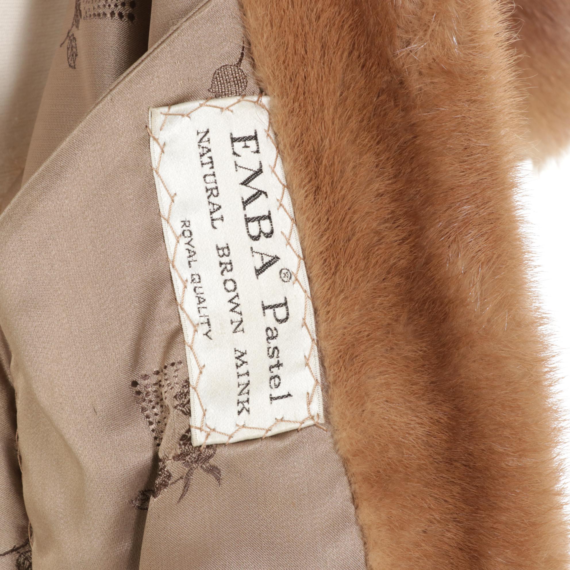 EMBA Pastel Natural Brown Mink Fur Stole, Mid-20th Century