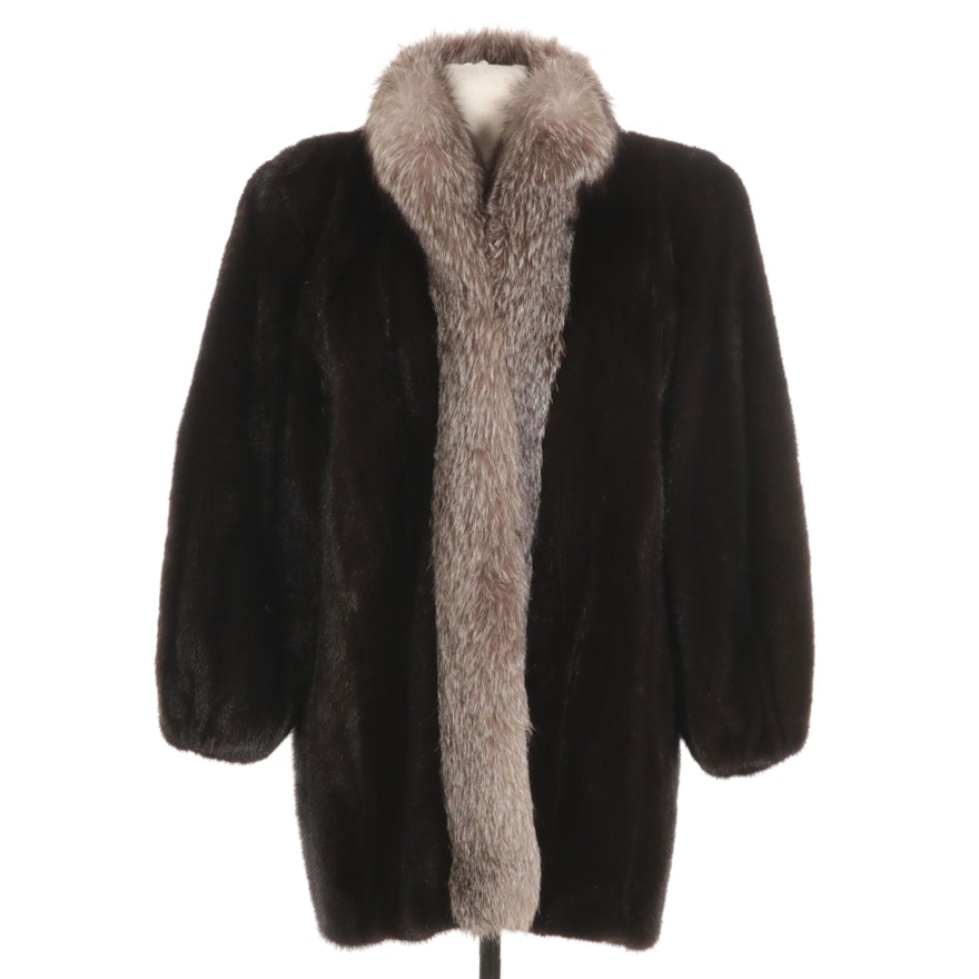 Mahogany Mink Fur Stroller Coat with Fox Fur Trim