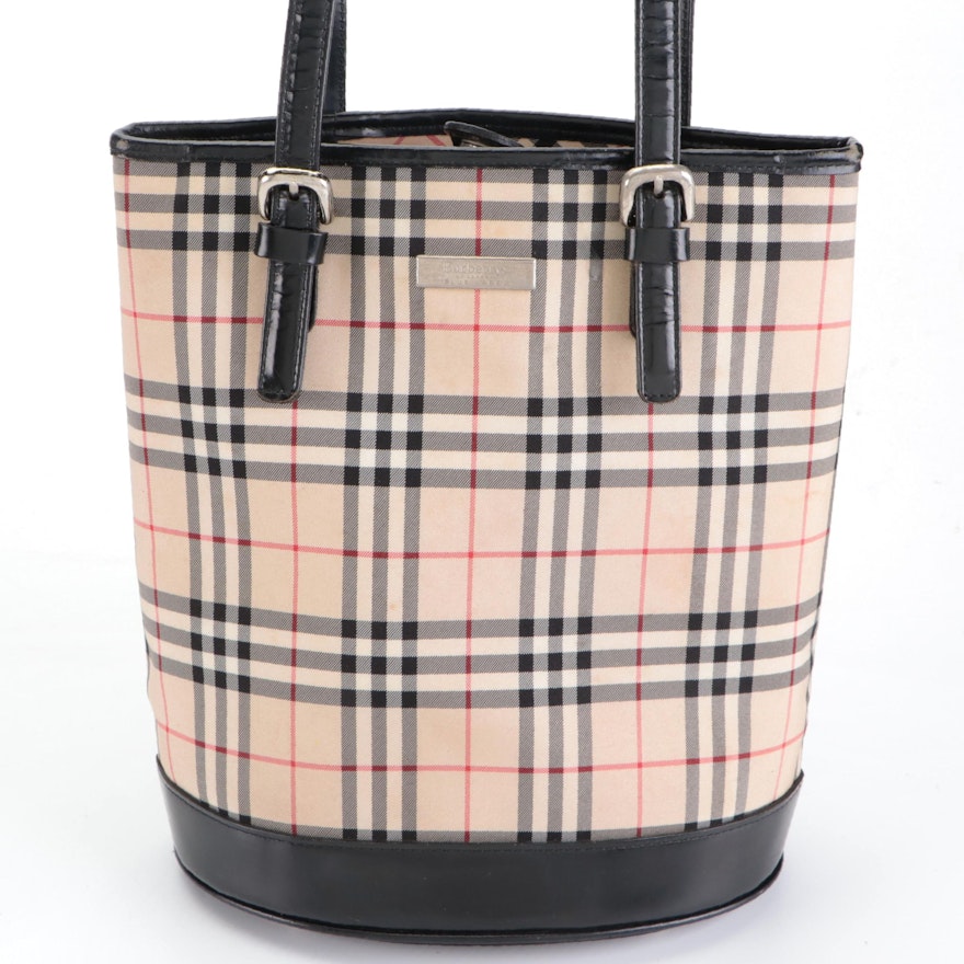 Burberry Blue Label Check Bucket Bag with Black Leather Trim