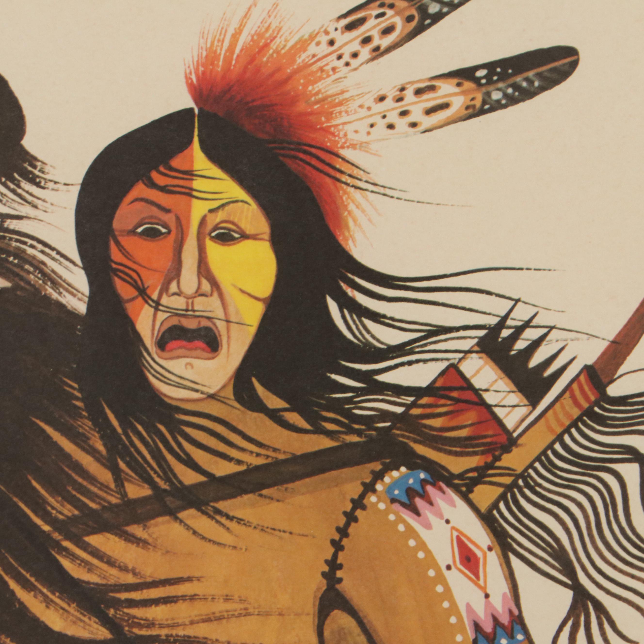 Rance Hood Offset Lithograph  "War Cry," Late 20th Century