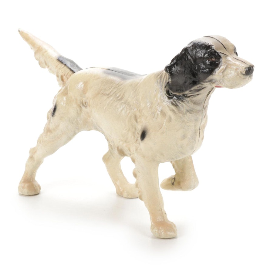 Hubley Style Cold-Painted Cast Iron Setter Dog Door Stop