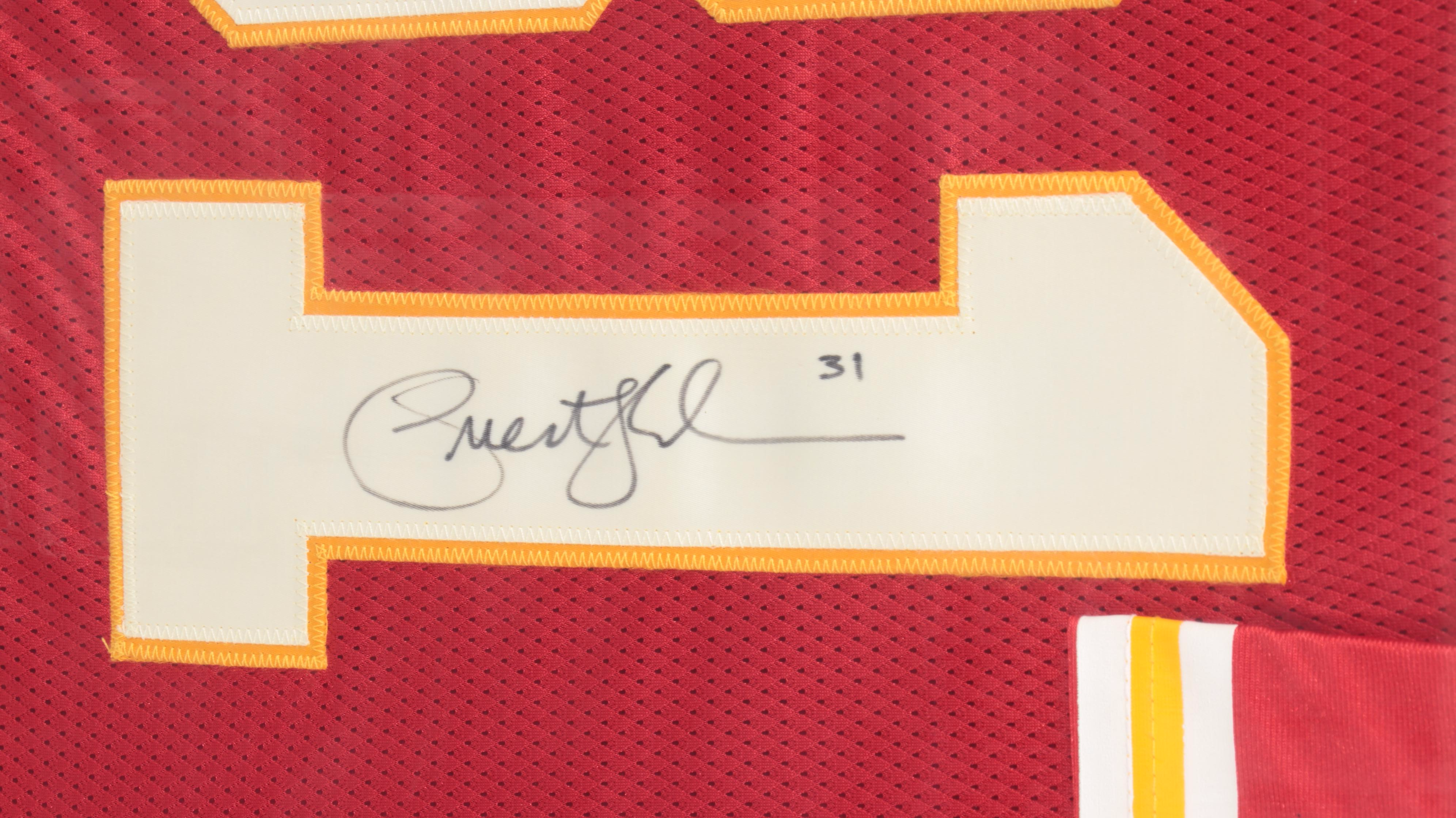 Priest Holmes Signed Kansas City Chiefs Football Jersey with Cards, Framed