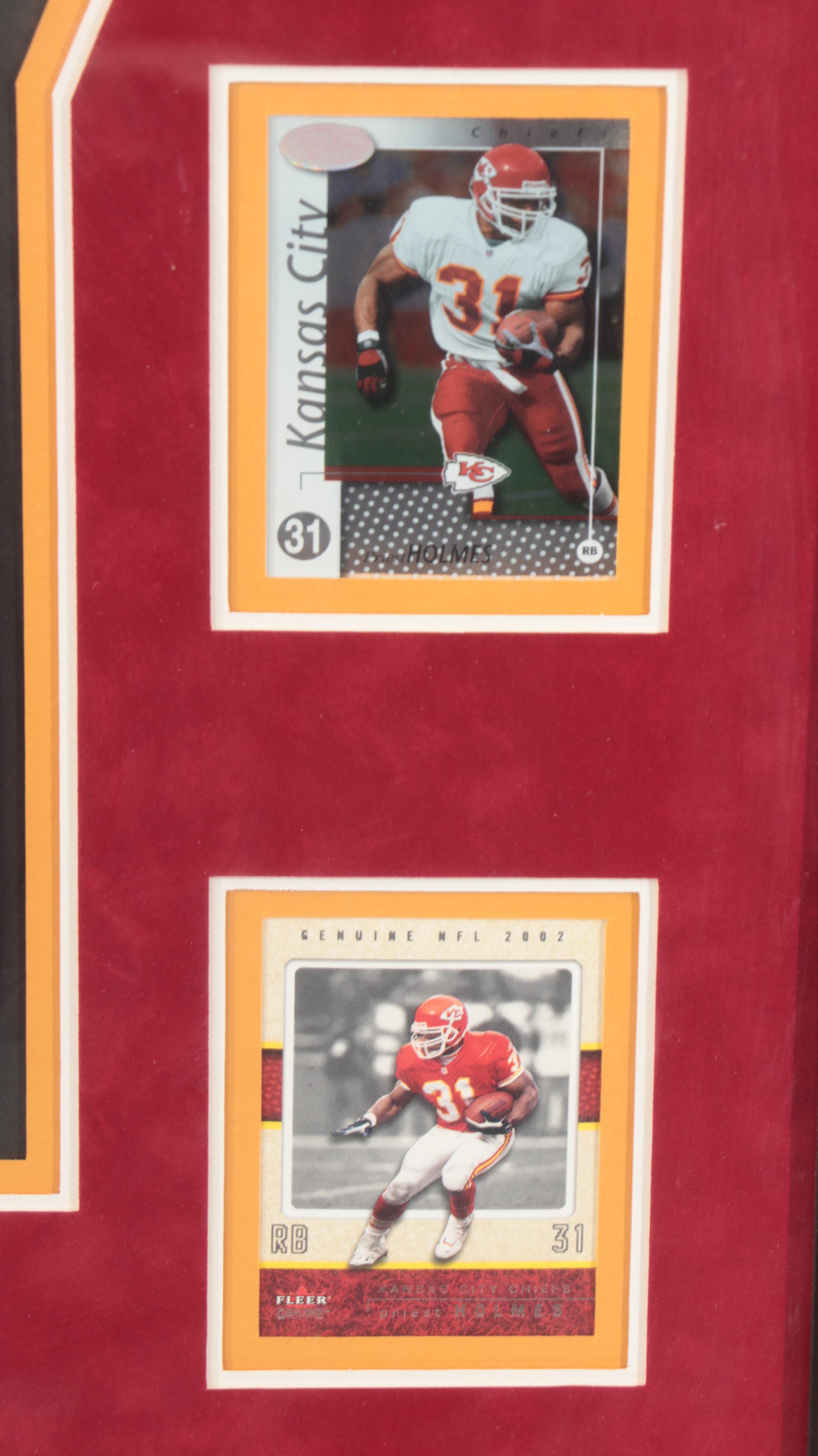Priest Holmes Signed Kansas City Chiefs Football Jersey with Cards, Framed