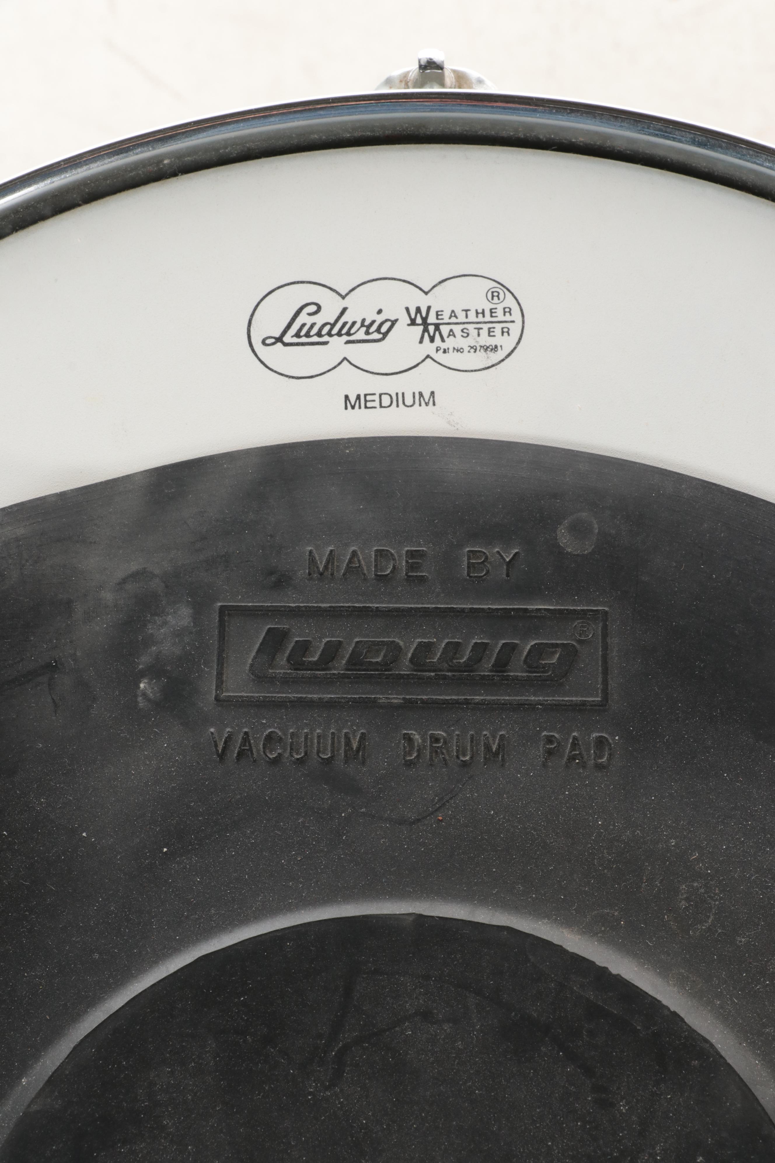 Ludwig Acrolite Snare Drum with Black and White Badge, Sticks, Stand, Case