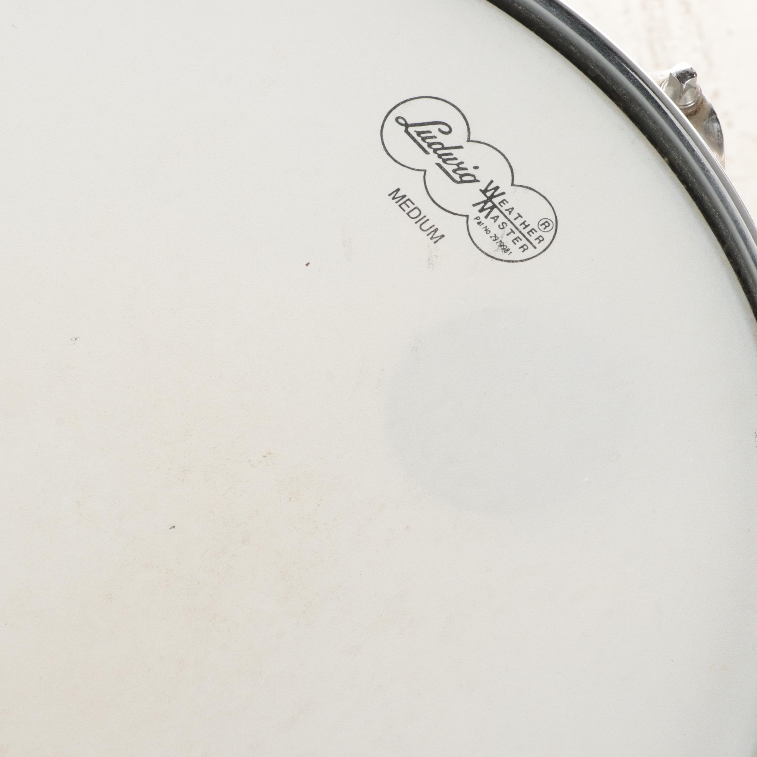 Ludwig Acrolite Snare Drum with Black and White Badge, Sticks, Stand, Case