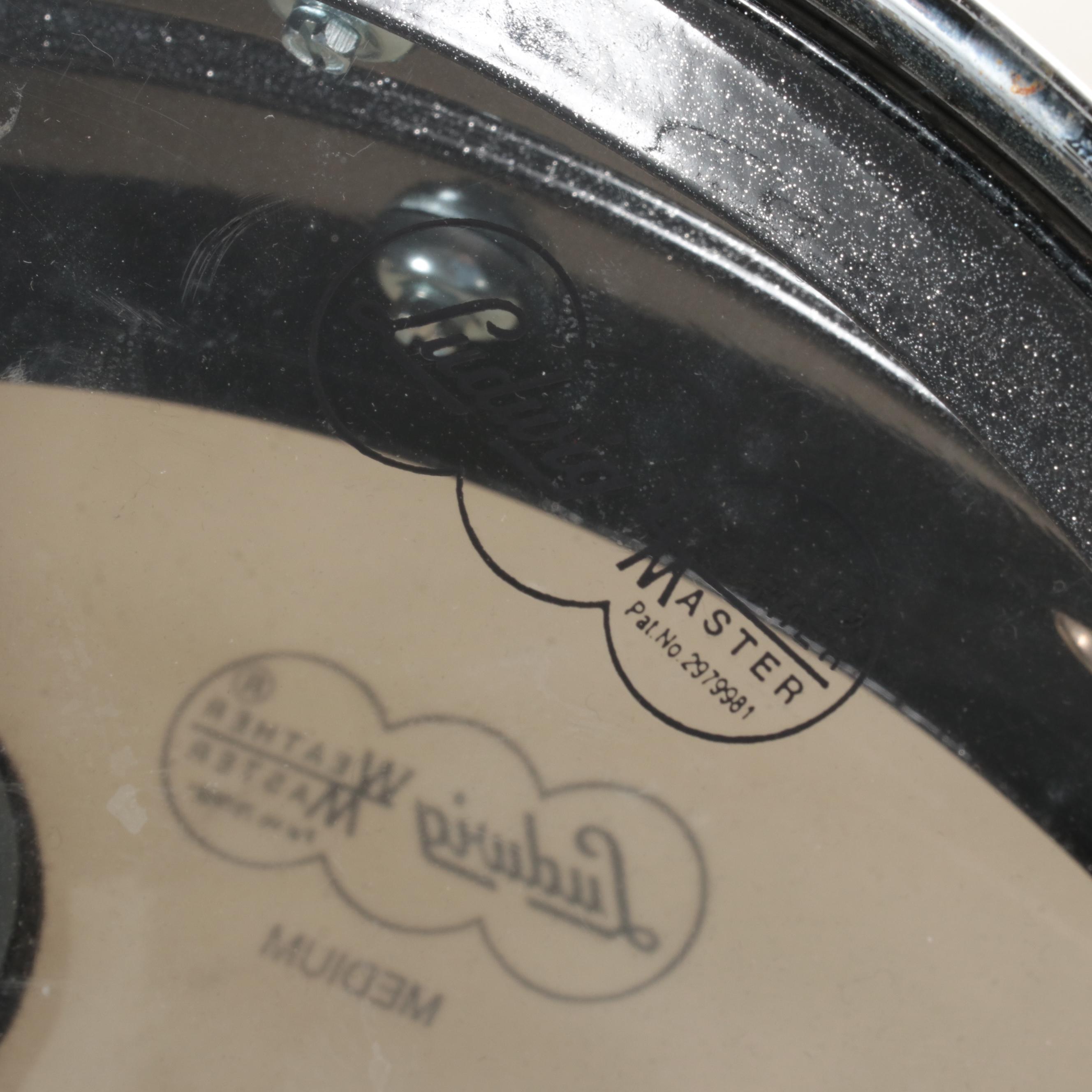 Ludwig Acrolite Snare Drum with Black and White Badge, Sticks, Stand, Case