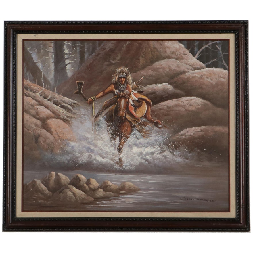 John Stanford Oil Painting of Native American, Late 20th Century