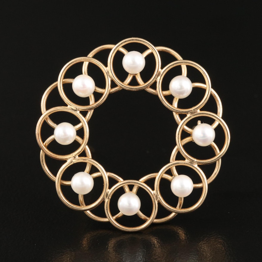 Krementz 14K Pearl Circle Brooch