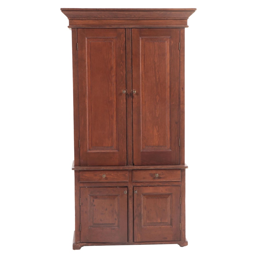 American Primitive Poplar Step-Back Cupboard, Mid-19th Century