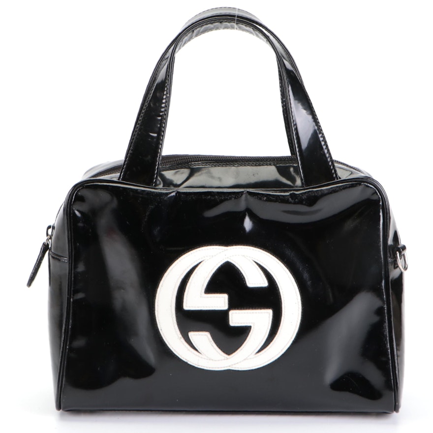 Gucci Patent Leather GG Logo Two-Way Bag in Black/White