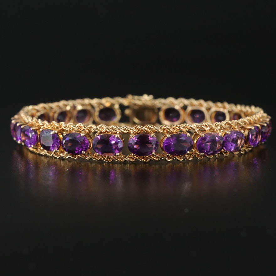 14K Amethyst Bracelet with Rope Edges