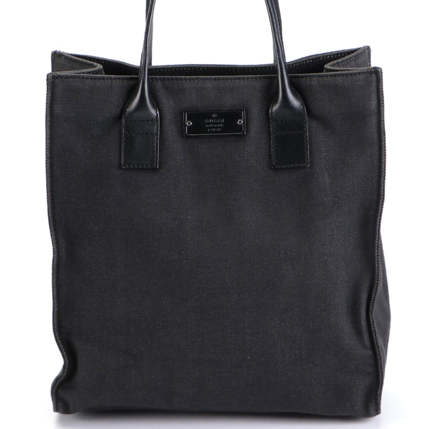 Gucci North South Tote Bag in Black Denim and Leather