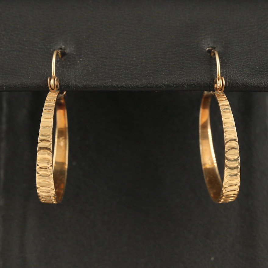 14K Textured Hoop Earrings