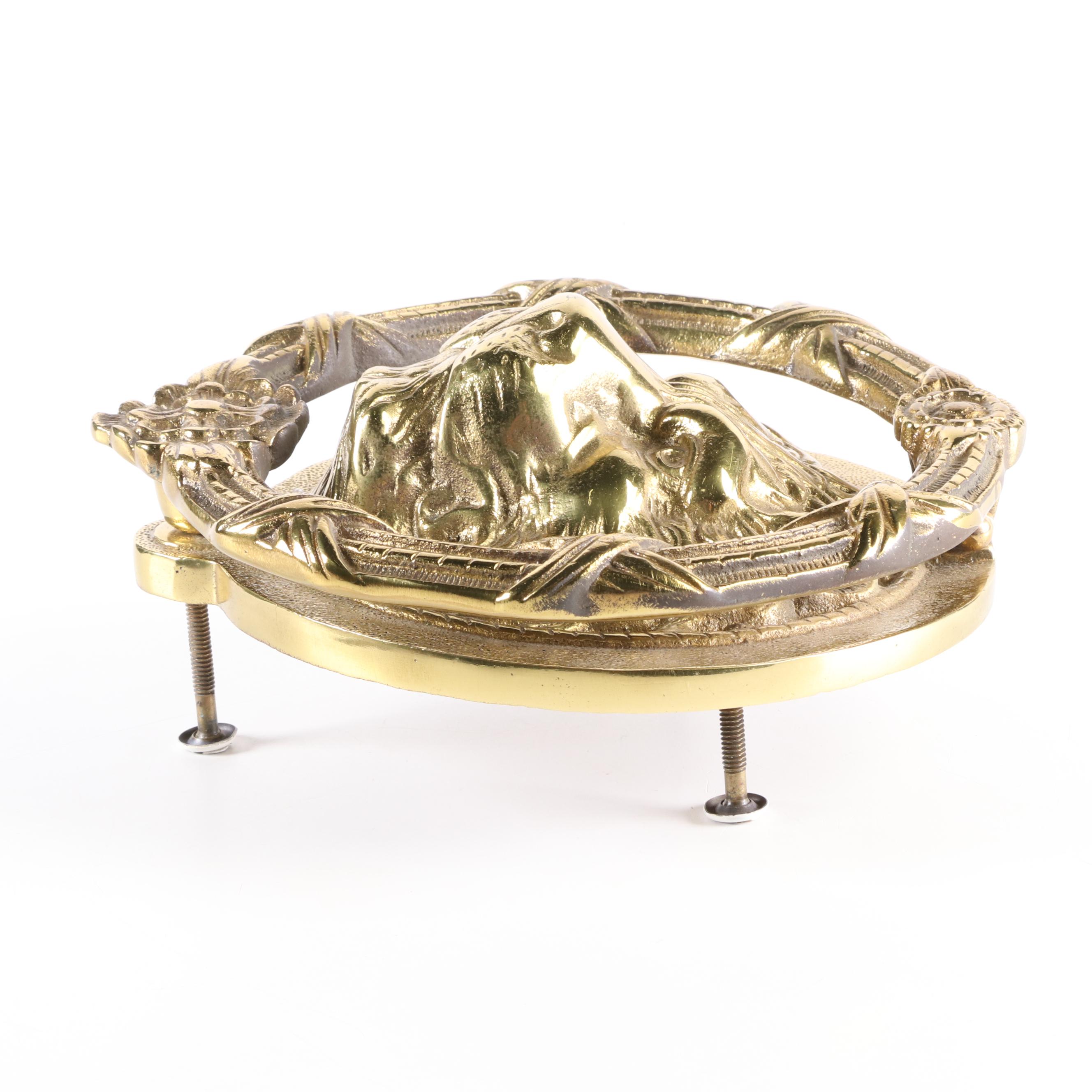 Large Scale Renaissance Style Brass Lion Door Knocker, Mid to Late 20th Century