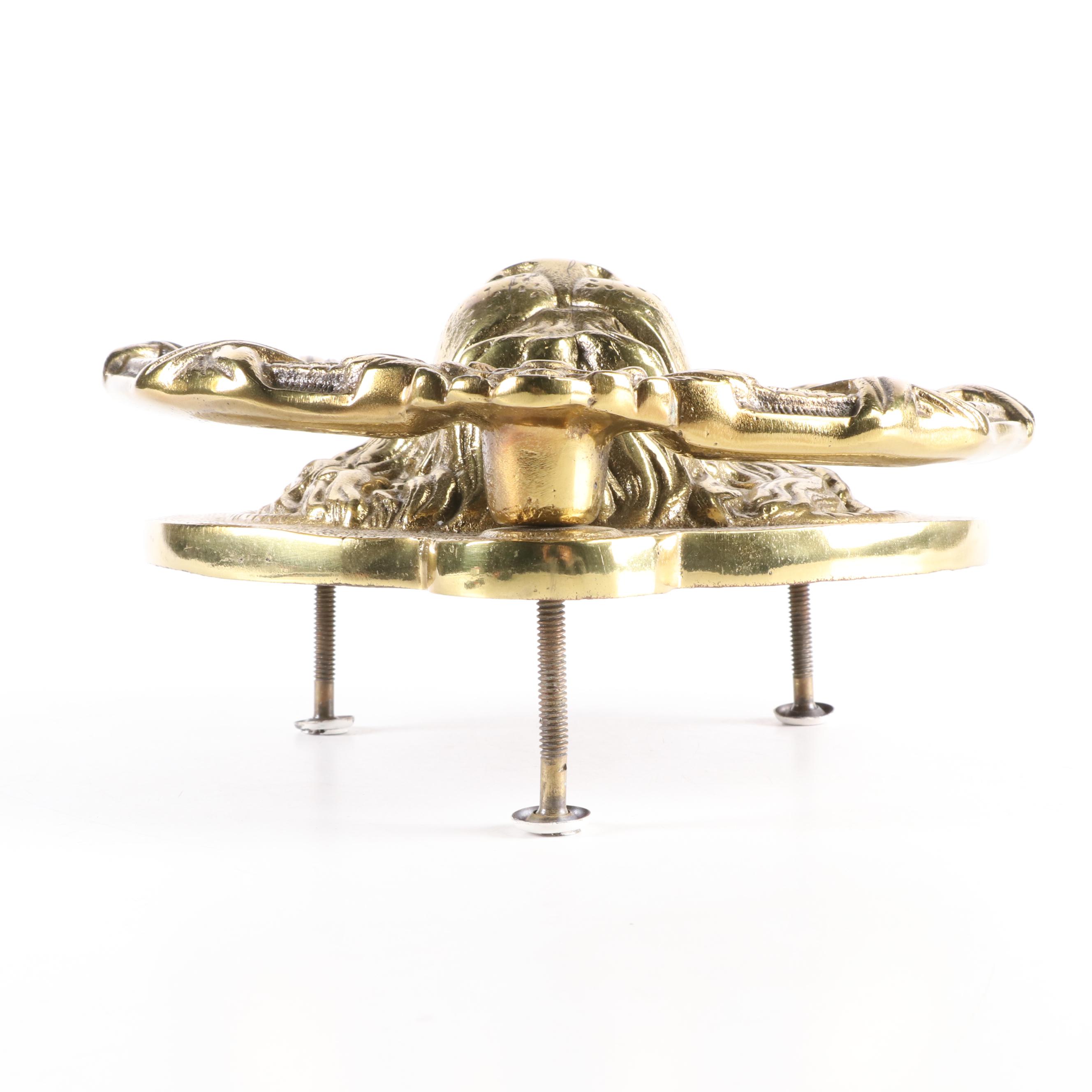 Large Scale Renaissance Style Brass Lion Door Knocker, Mid to Late 20th Century