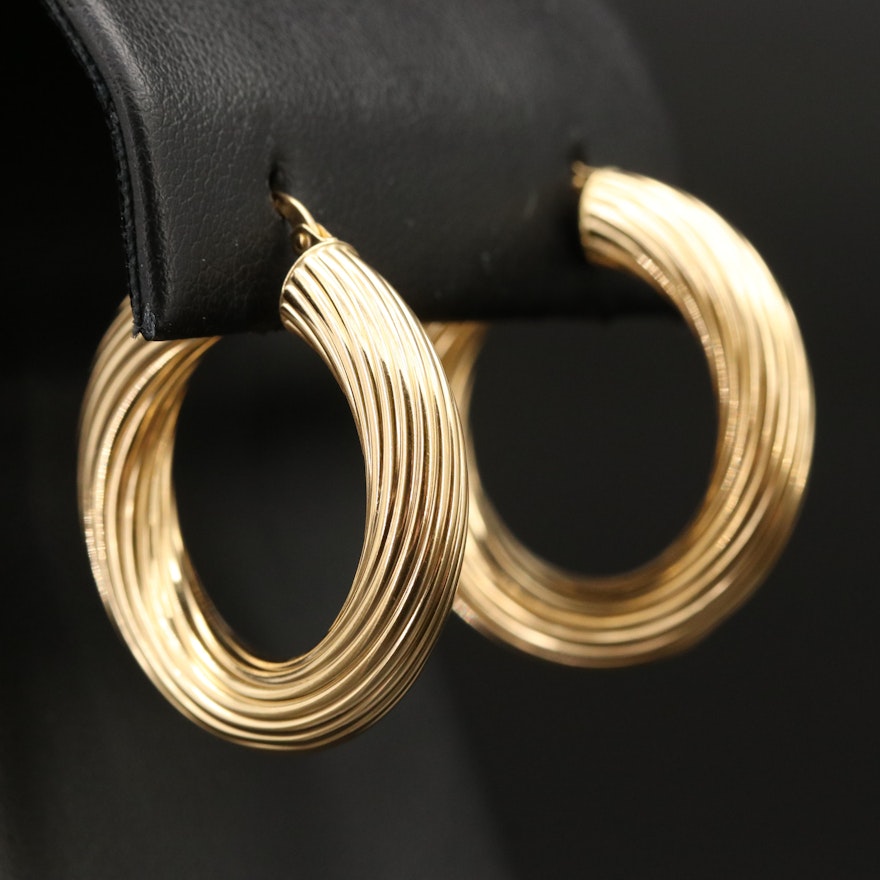 Italian 18K Fluted Hoop Earrings