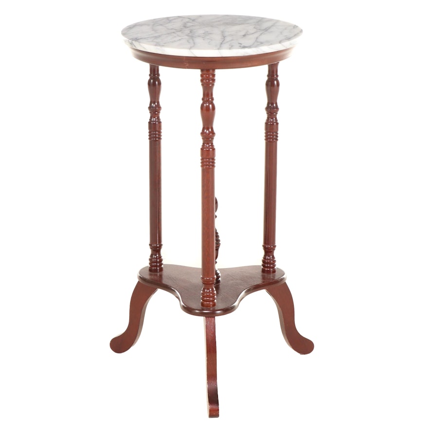 Queen Anne Style Mahogany-Stained and Marble Top Stand