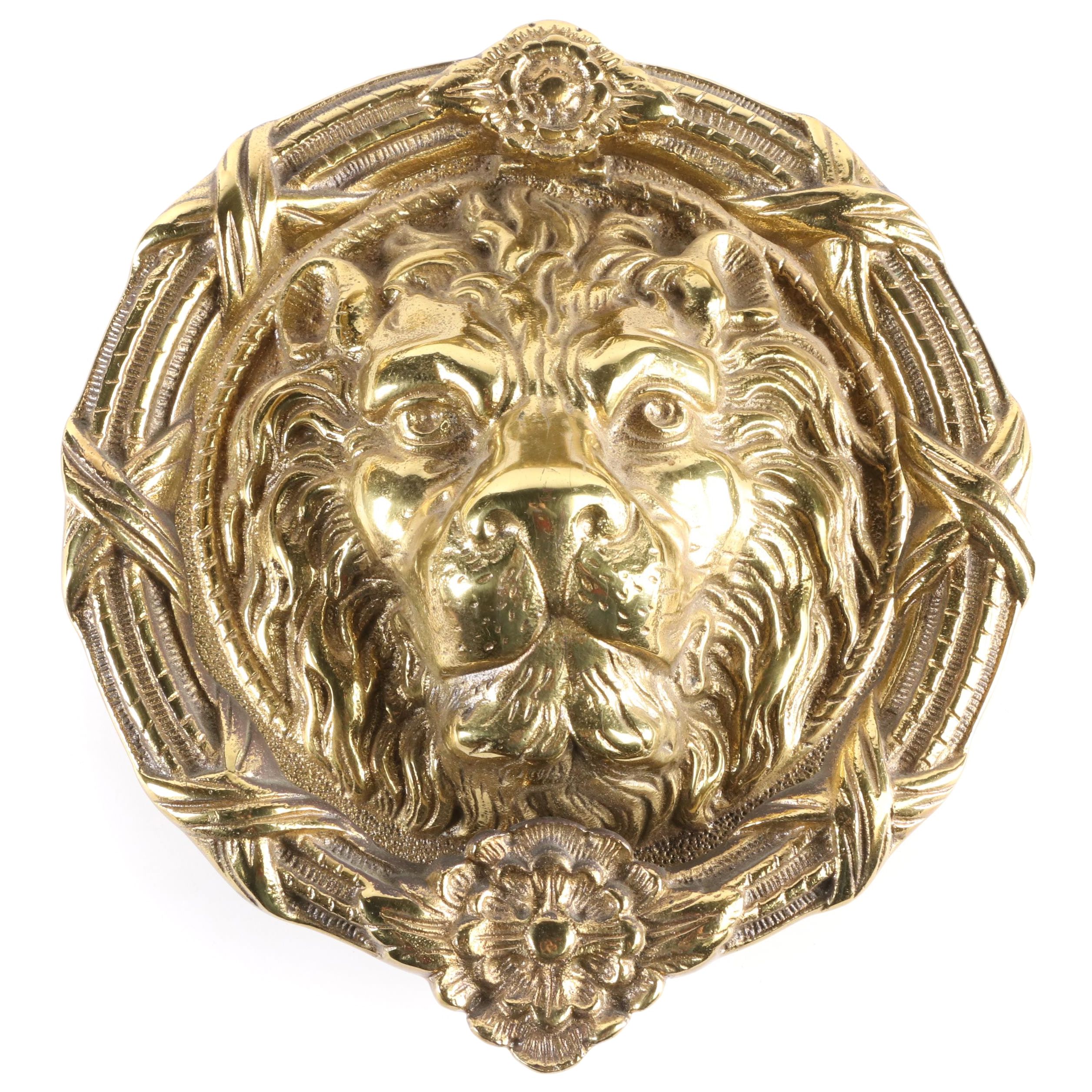 Large Scale Renaissance Style Brass Lion Door Knocker, Mid to Late 20th Century