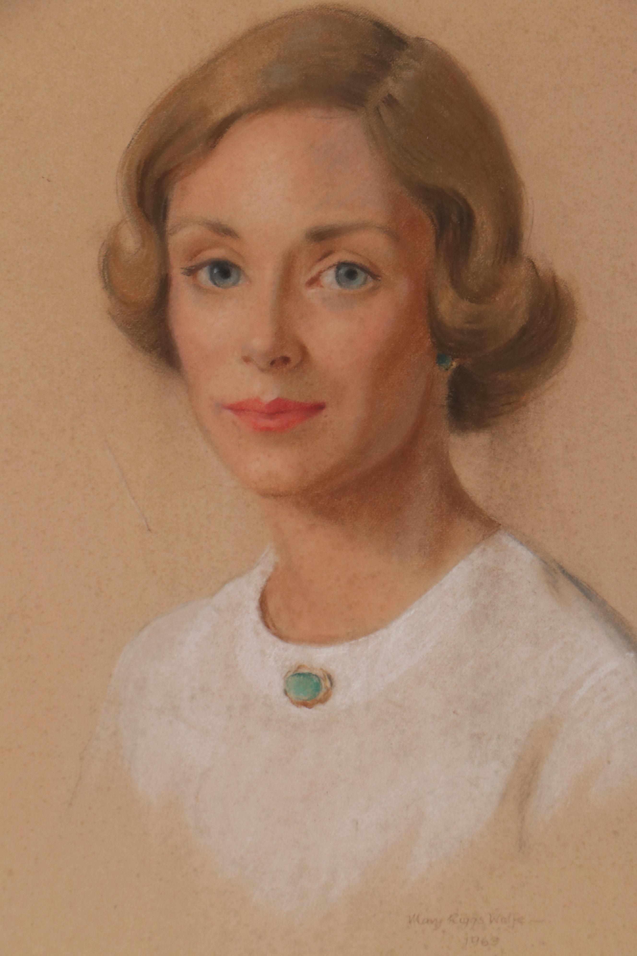 Mary Riggs Wolfe Pastel Portrait of Woman, 1963