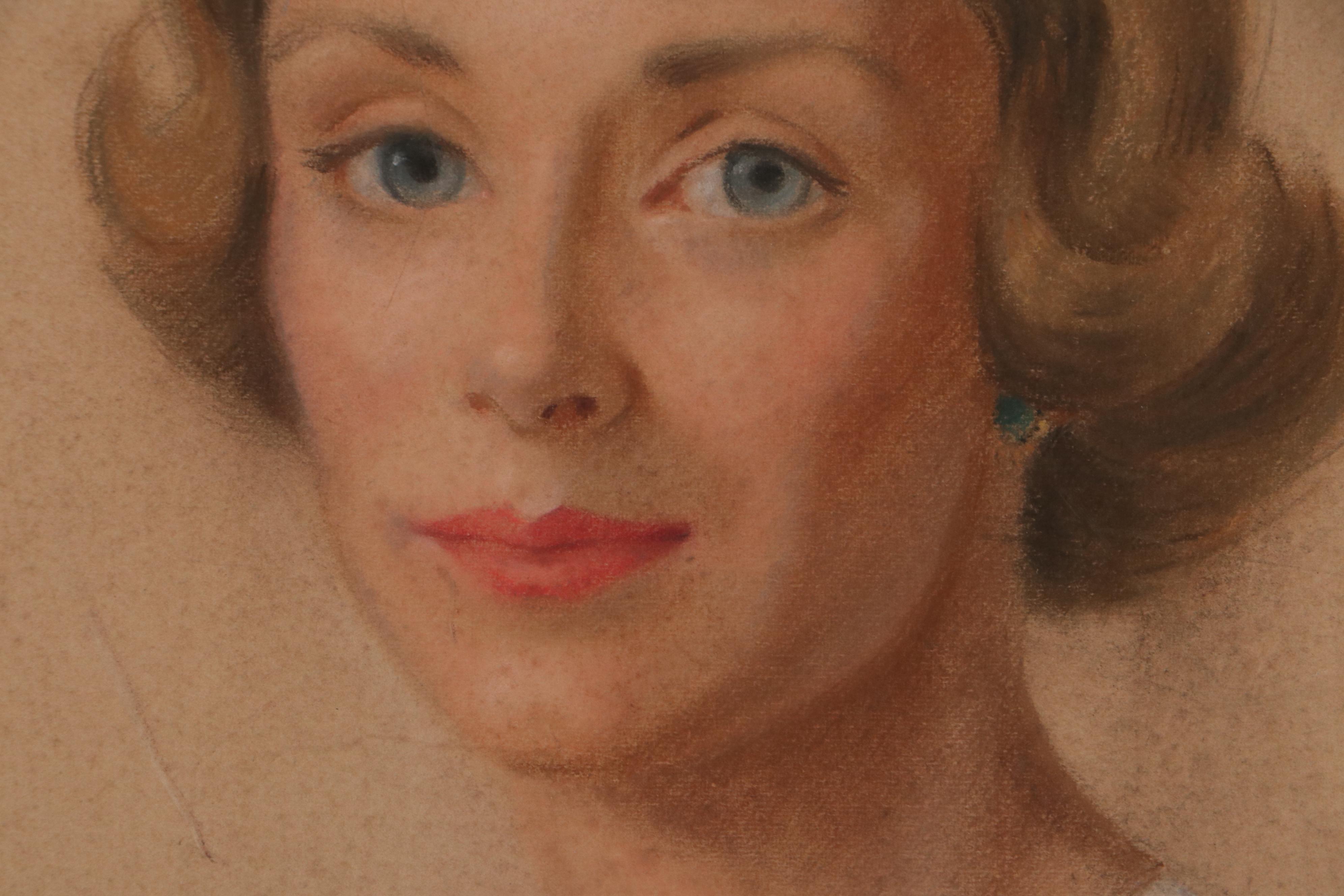 Mary Riggs Wolfe Pastel Portrait of Woman, 1963