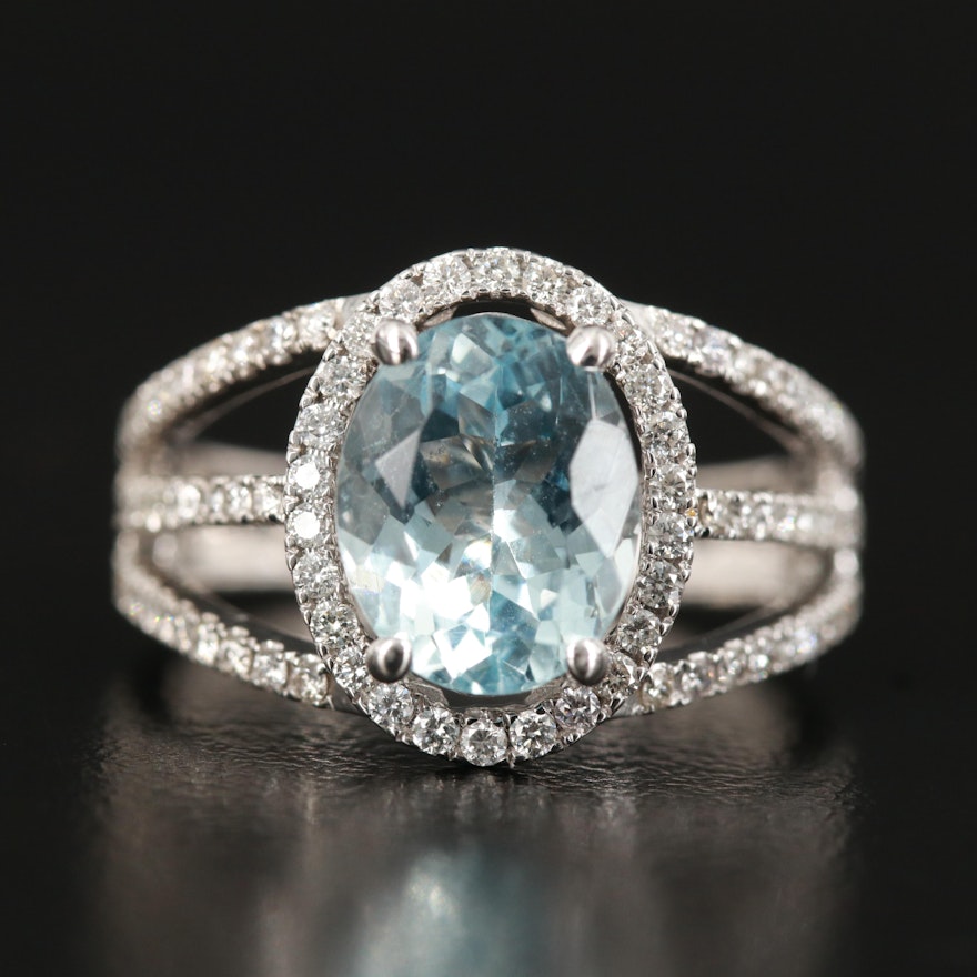 14K 2.50 CT Aquamarine and Diamond Ring