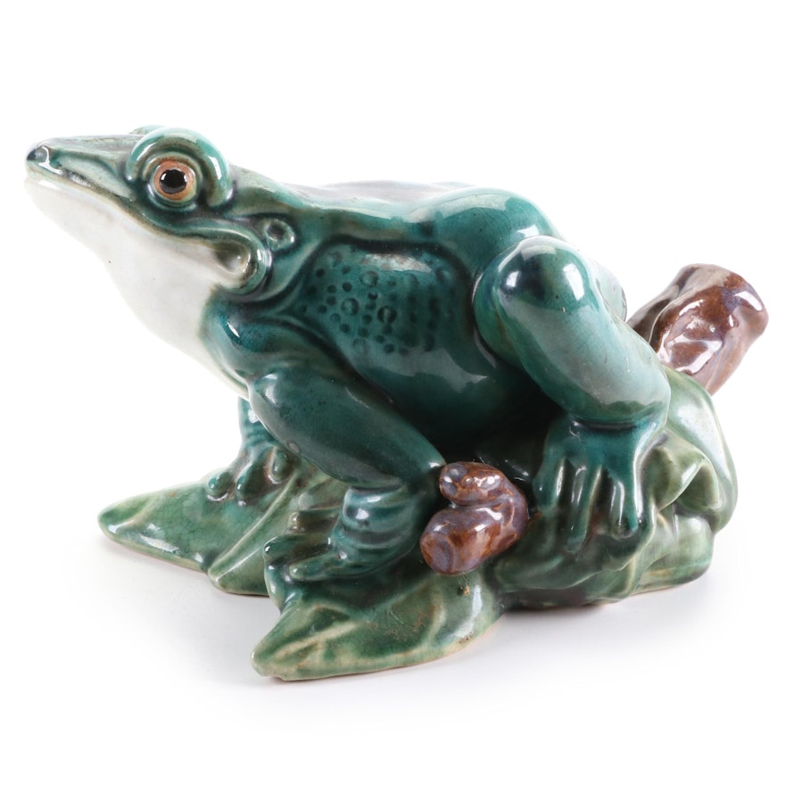 Majolica Style Ceramic Frog Figurine, Late 20th Century