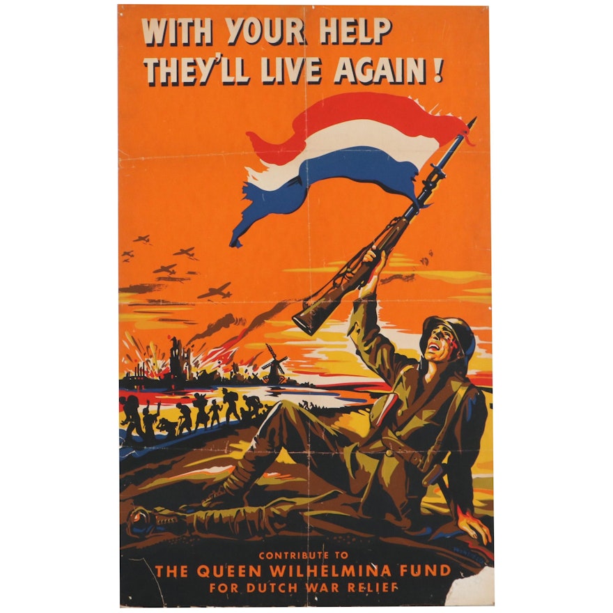 World War II Propaganda Serigraph "With Your Help They'll Live Again!"
