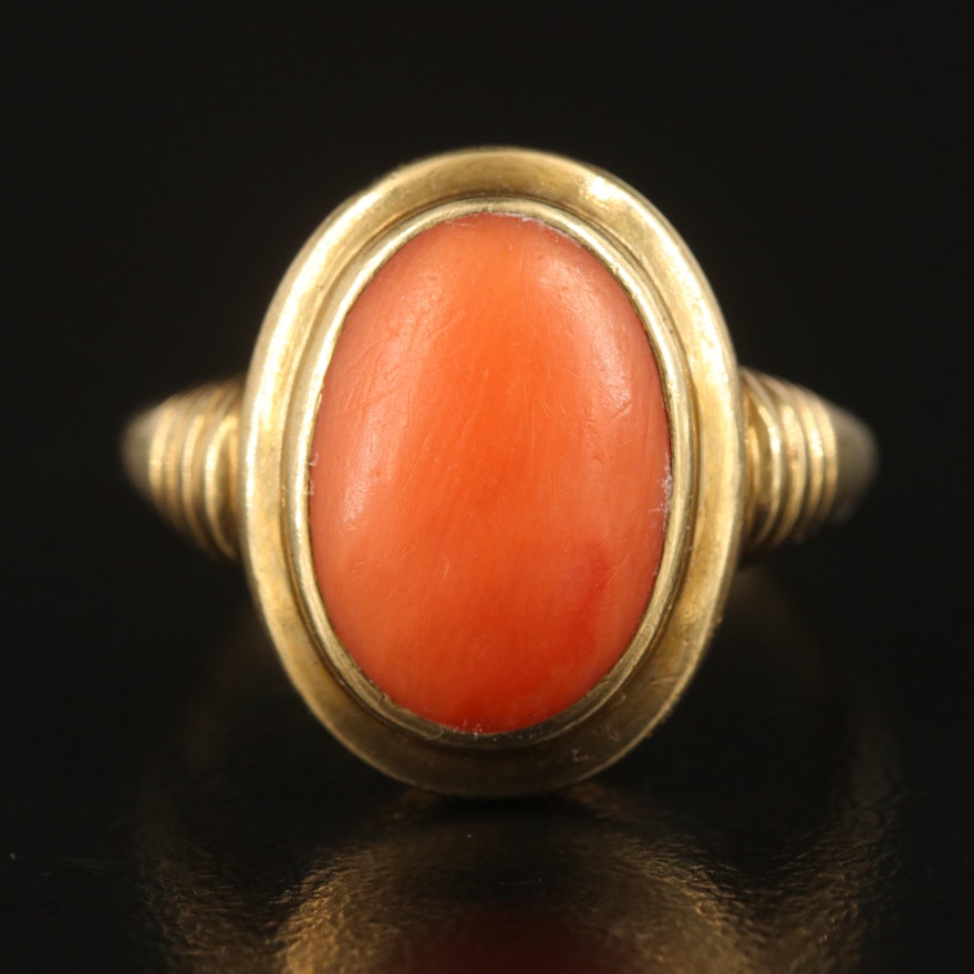 Vintage 8K Coral Bezel Ring