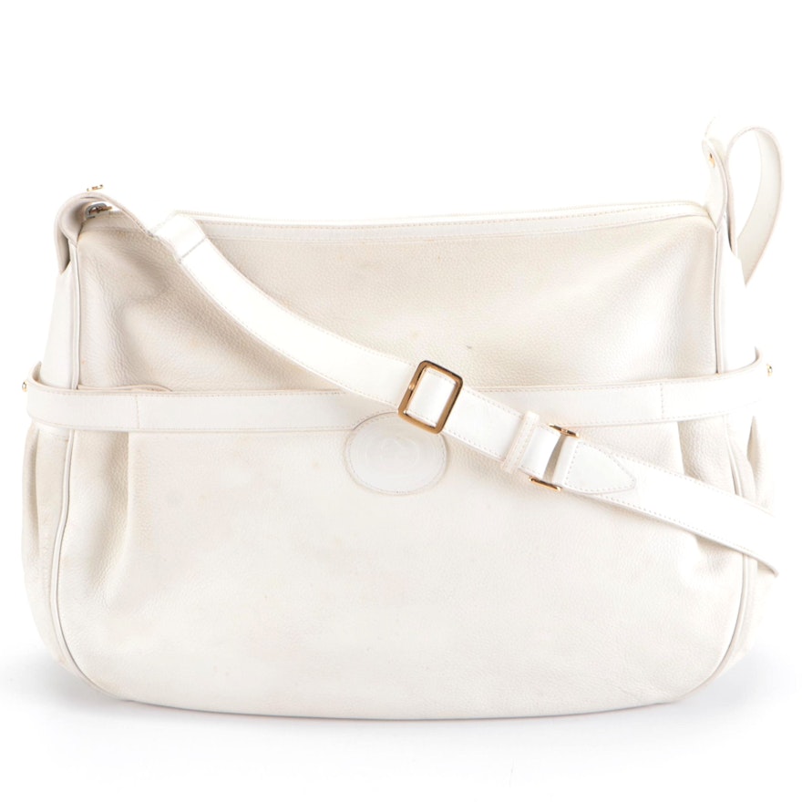Gucci Large Zip Shoulder Bag in White Pebbled and Smooth Leather