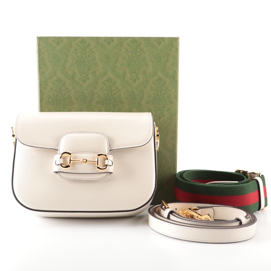 Gucci Horsebit 1955 Mini Bag in White Leather with Detachable Straps and Box