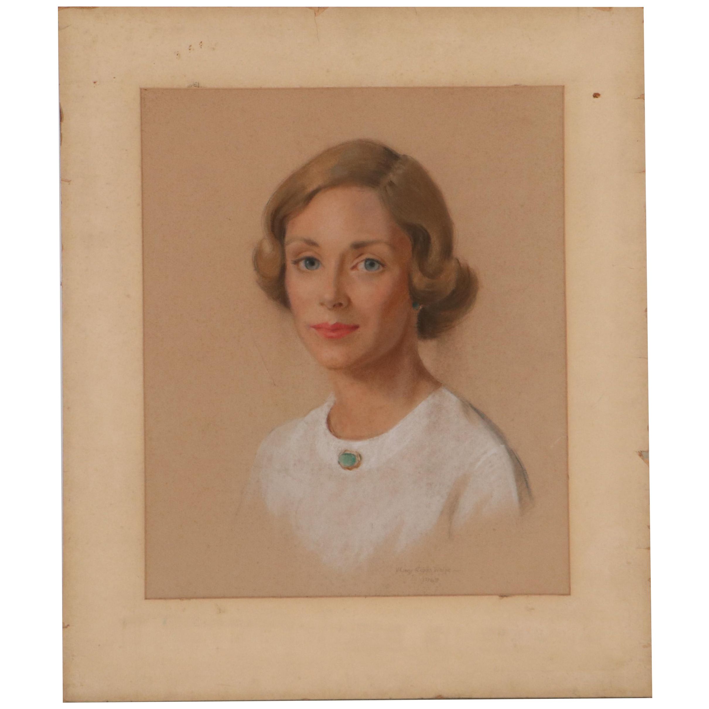 Mary Riggs Wolfe Pastel Portrait of Woman, 1963
