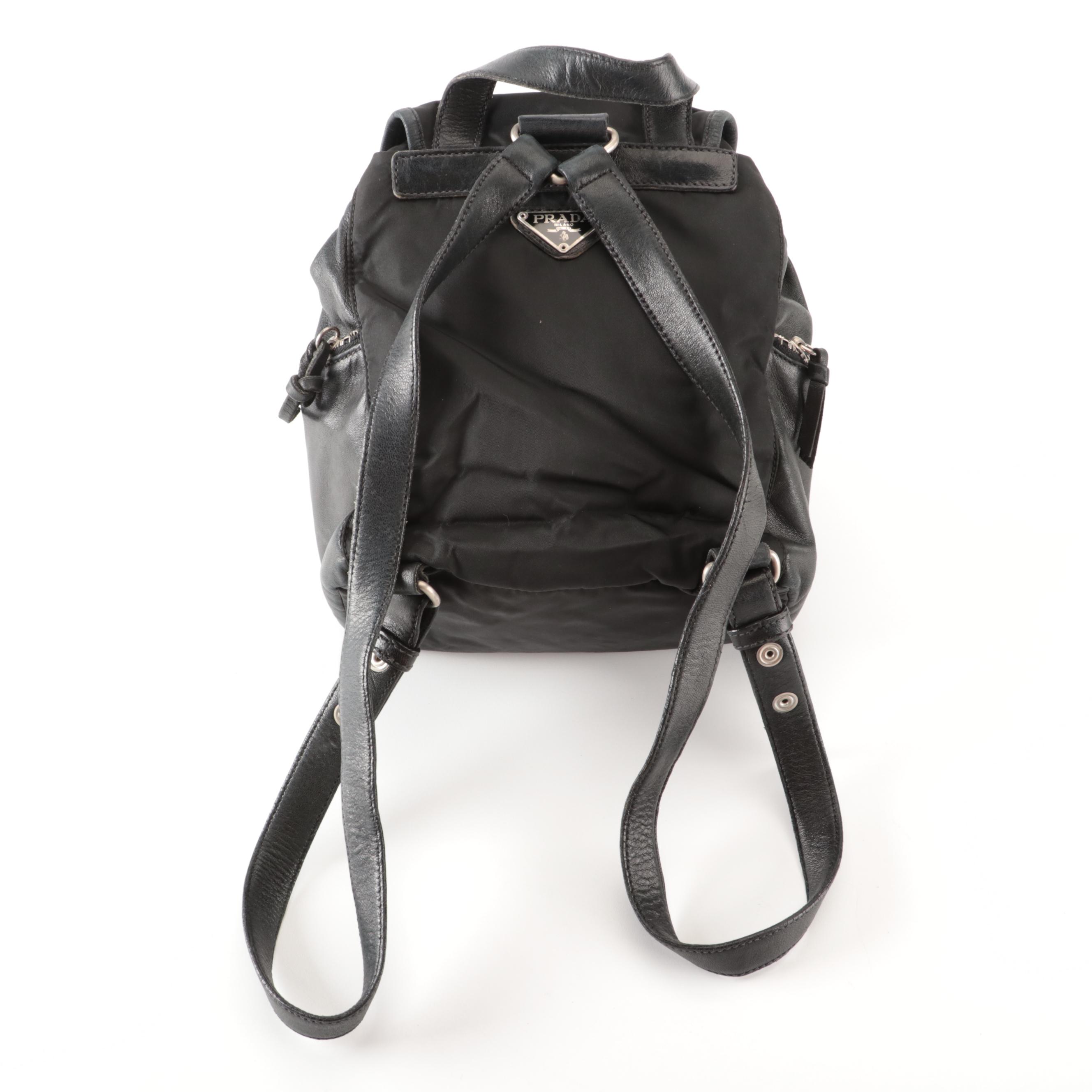 Prada Small Backpack in Black Nylon Tessuto and Lambskin Leather