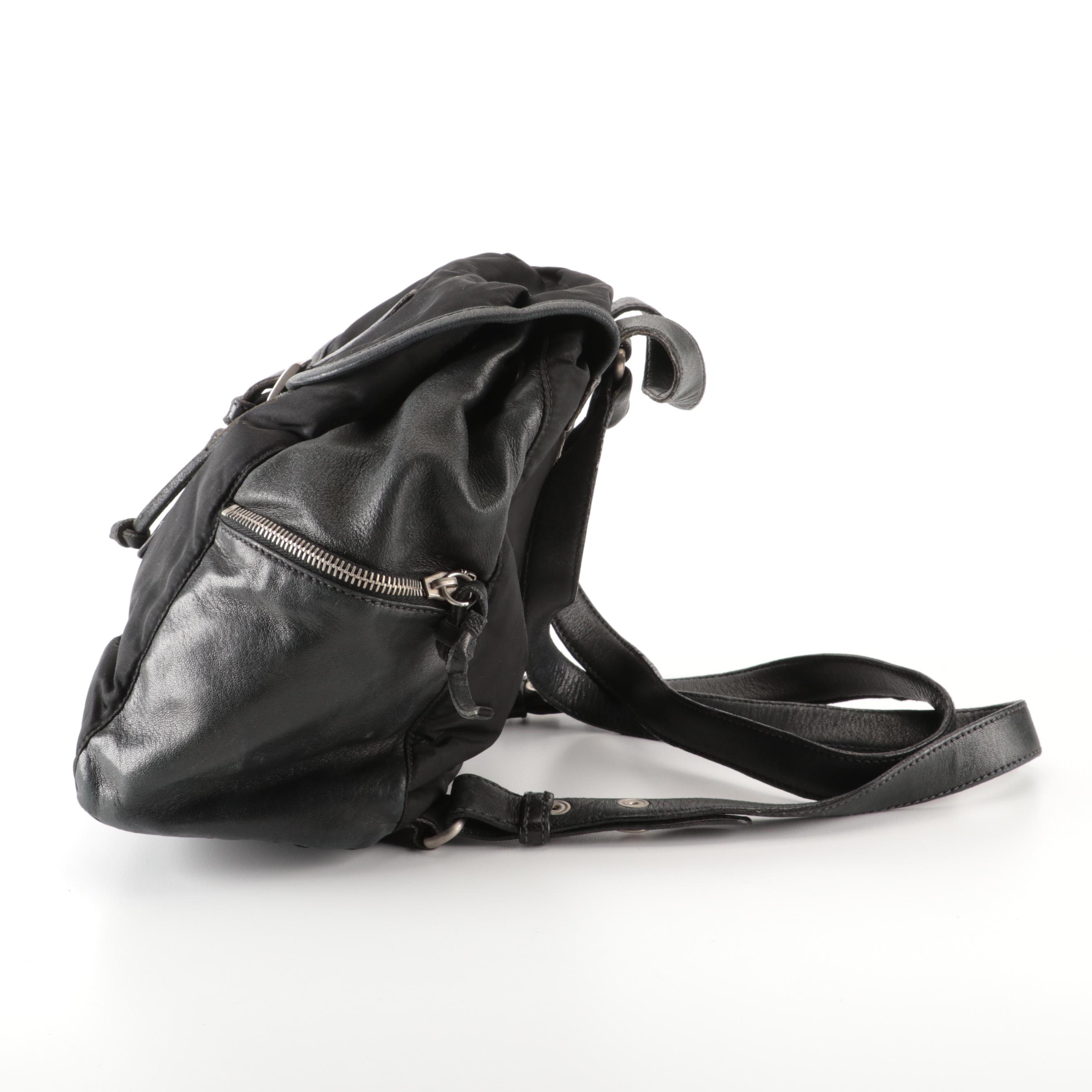 Prada Small Backpack in Black Nylon Tessuto and Lambskin Leather