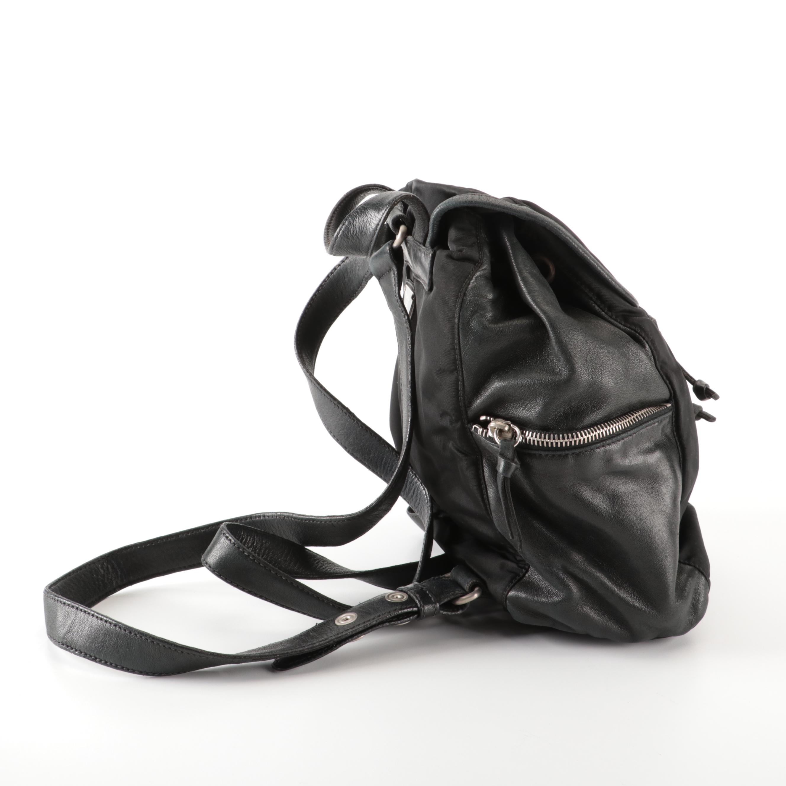 Prada Small Backpack in Black Nylon Tessuto and Lambskin Leather