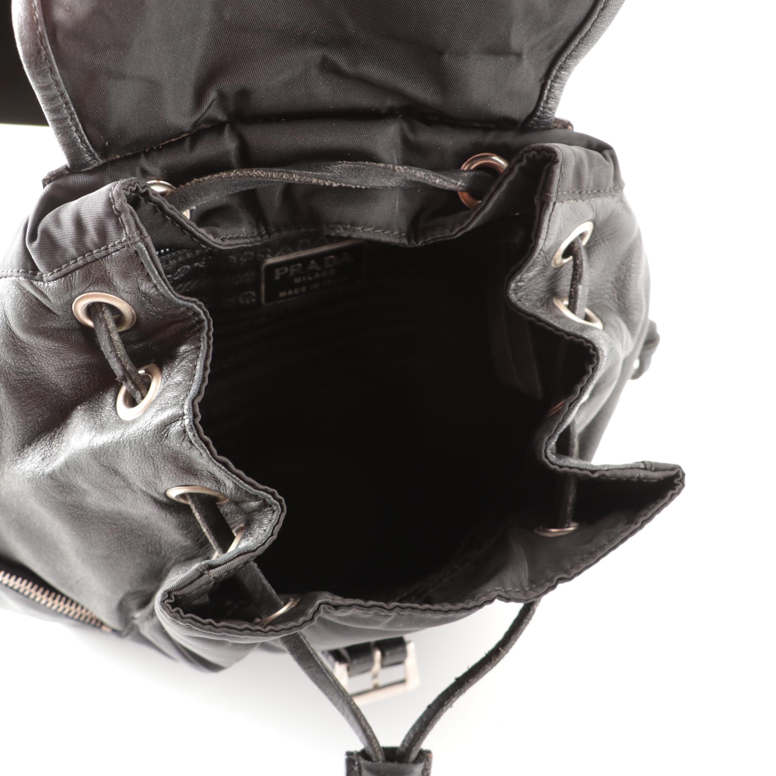 Prada Small Backpack in Black Nylon Tessuto and Lambskin Leather