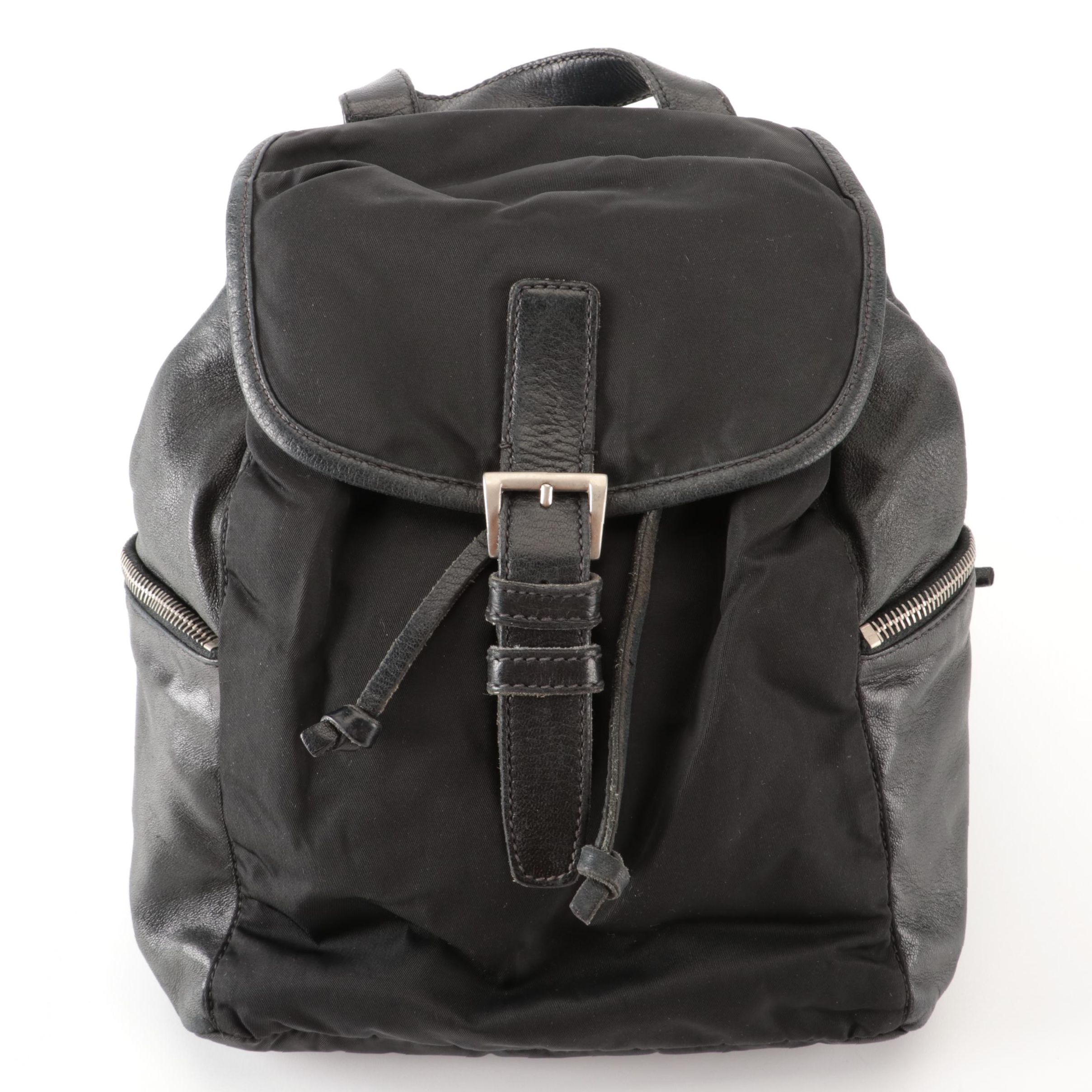 Prada Small Backpack in Black Nylon Tessuto and Lambskin Leather