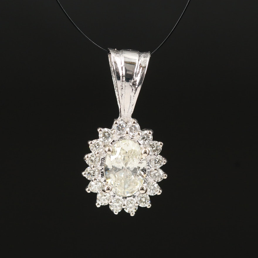 14K Diamond Pendant with 1.05 CT Center