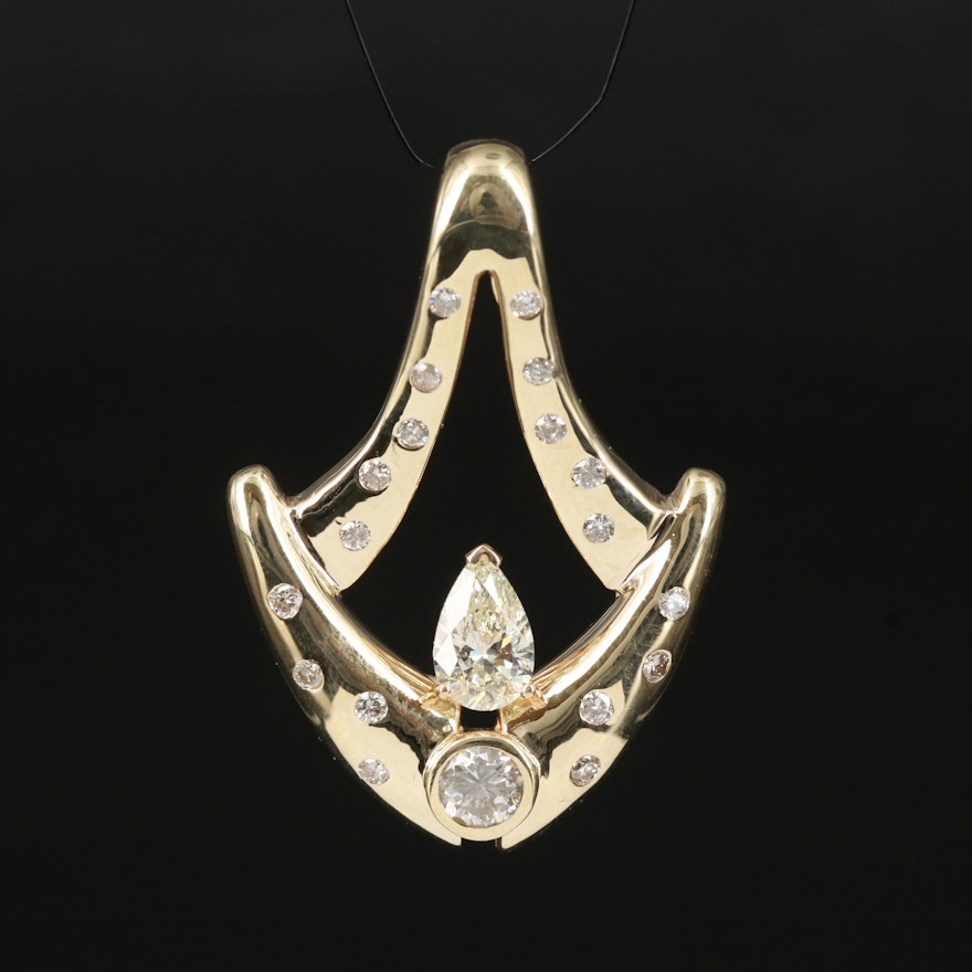 14K Diamond Slide Pendant with 1.01 CT Center